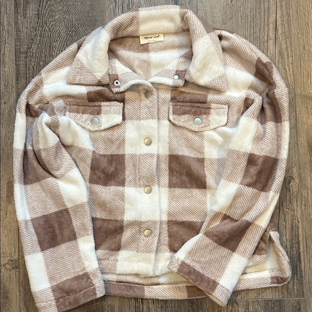 Women’s Warm Fleece Plaid Jacket - Maroon and Cream
